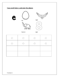 Writing lowercase letters worksheets e  and coloring 