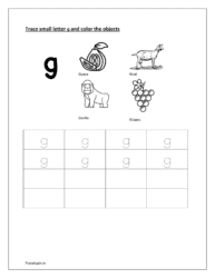 Writing lowercase letters worksheets g  and coloring 