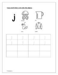 Writing lowercase letters worksheets j  and coloring 