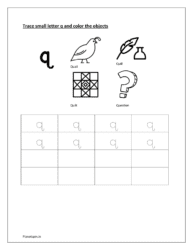 Writing lowercase letters worksheets q  and coloring 