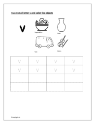 Writing lowercase letters worksheets v  and coloring 
