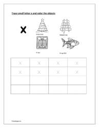 Trace and write the small letter x and color the objects