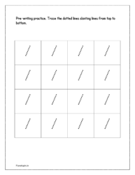 Trace the dotted slanting lines from top to bottom (Pre writing practice sheets)