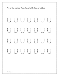 Trace the dotted U shape curved lines (pre writing worksheets)