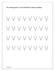 Trace the dotted V shape curved lines (Pre writing practice sheets)