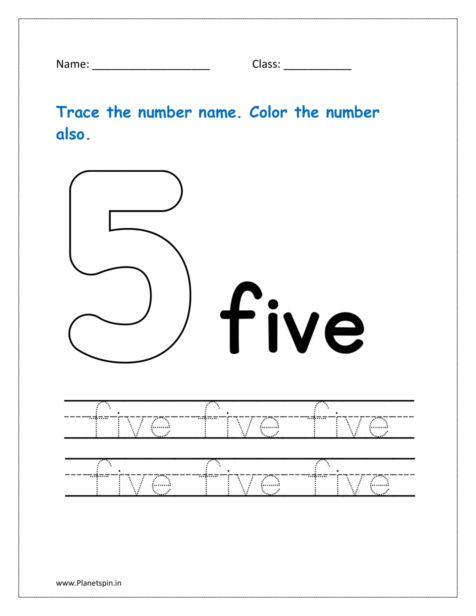 Number words worksheet for kindergarten | Planetspin.in