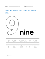 9: Trace the spelling for nine in the worksheet for kg