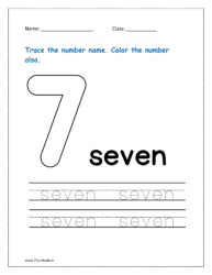 7: Trace the number name for seven in the worksheet for kg