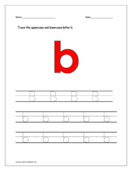 Trace the uppercase and lowercase letter b on four line worksheet