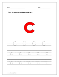 Trace the uppercase and lowercase letter c on four line worksheet