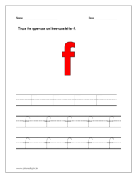 Trace the uppercase and lowercase letter f on four line worksheet