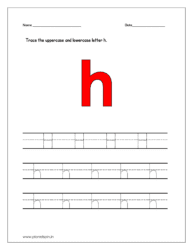 Trace the uppercase and lowercase letter h on four line worksheet