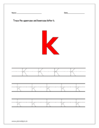 Trace the uppercase and lowercase letter k on four line worksheet