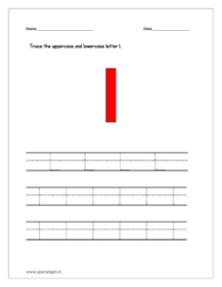 Trace the uppercase and lowercase letter l on four line worksheet