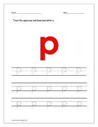 Trace the uppercase and lowercase letter p on four line worksheet.