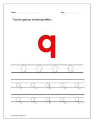 Trace the uppercase and lowercase letter q on four line worksheet.
