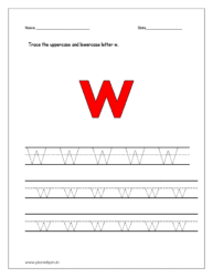 Trace the uppercase and lowercase letter w on four line worksheet.