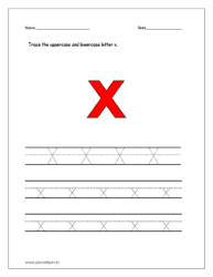 Trace the uppercase and lowercase tracing letter x on four line worksheet.