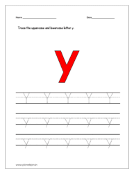 Trace the uppercase and lowercase letter y on four line worksheet