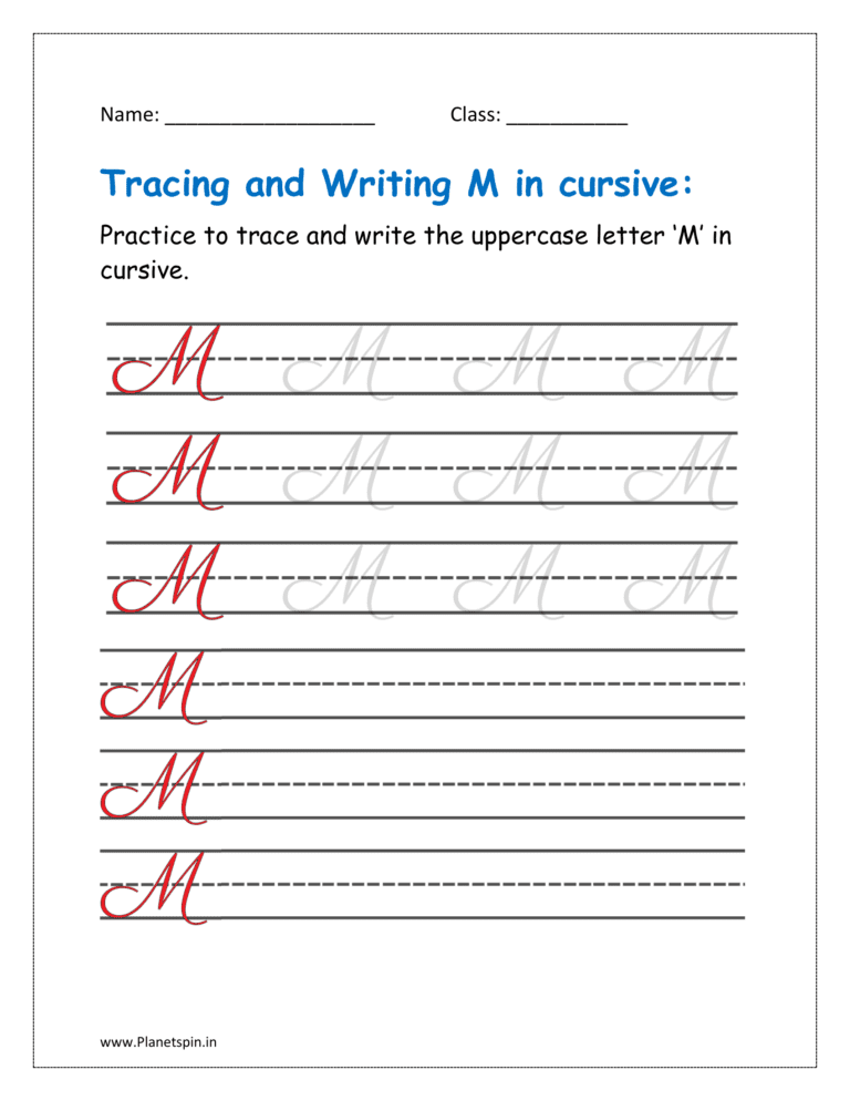 Free printable cursive m worksheet for kids (Free Printable)