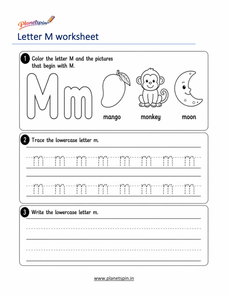 free printable lowercase letter m tracing worksheet