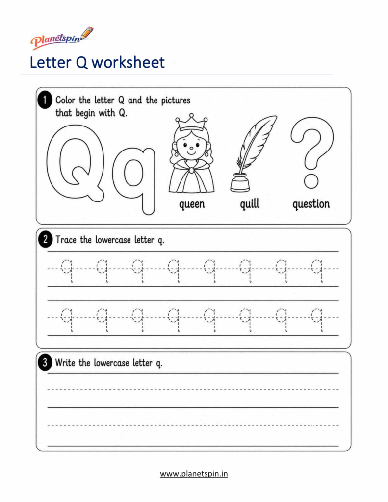 free printable lowercase letter q tracing worksheet