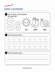 free printable lowercase letter s tracing worksheet