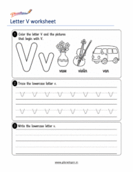 Free printable lowercase letter v tracing worksheet for Kindergarten (PDF)
