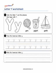 free printable lowercase letter y tracing worksheet