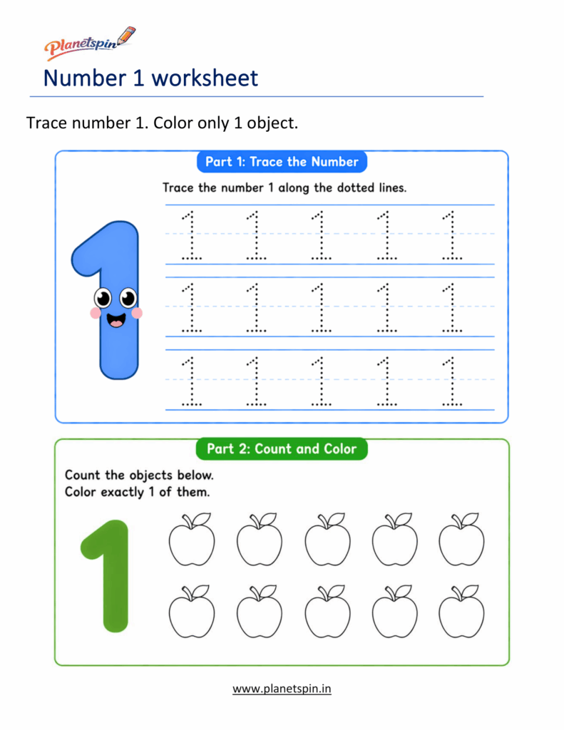 number 1 tracing worksheet