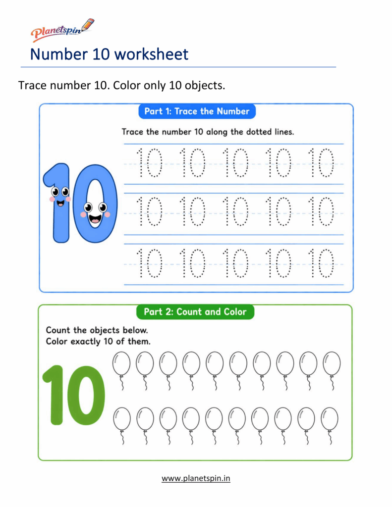 tracing number 10 worksheet