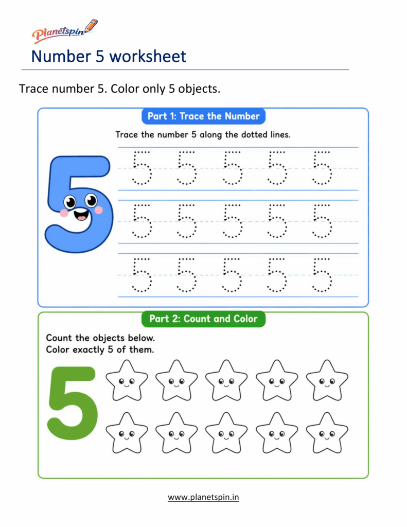tracing number 5 worksheet