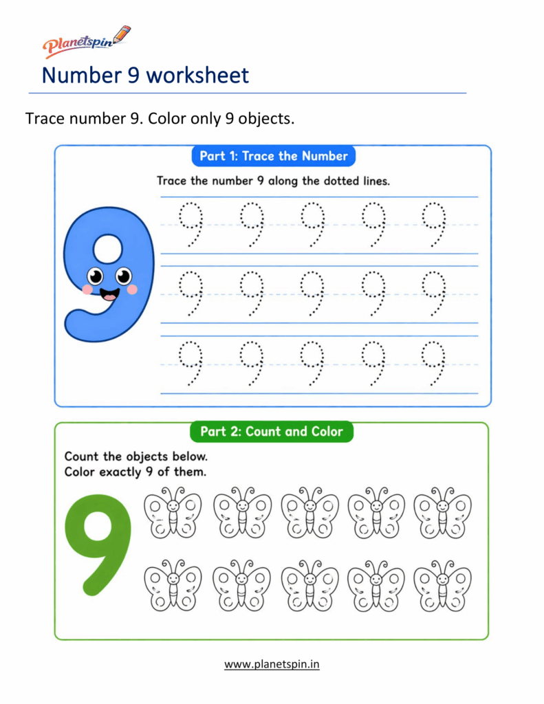 tracing number 9 worksheet