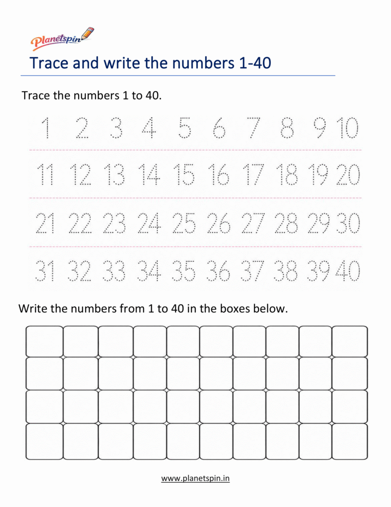 Tracing numbers 1-40 worksheets