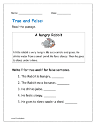 True or false reading comprehension worksheet