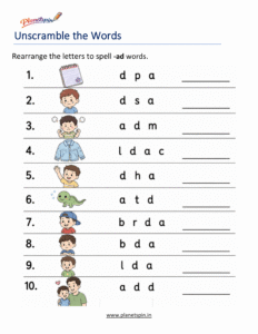 Unscramble -AD Word Family Words Worksheet