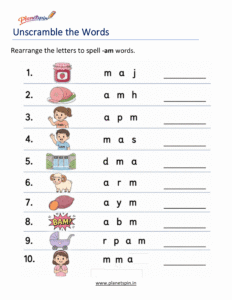 Unscramble -AM Word Family Words Worksheet