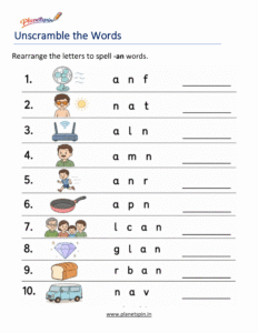 Unscramble -AN Word Family Words Worksheet