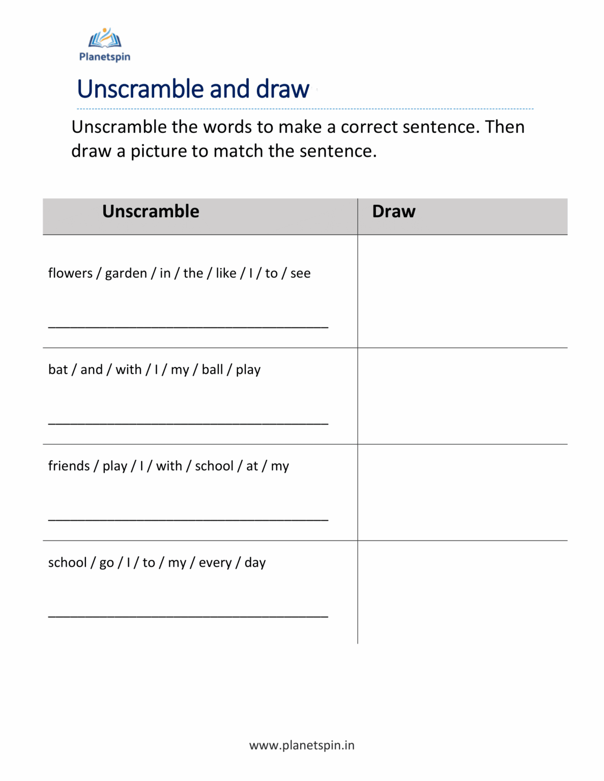 Sentence With Scroll Scrambled sentences worksheet grade 2 | Planetspin.in