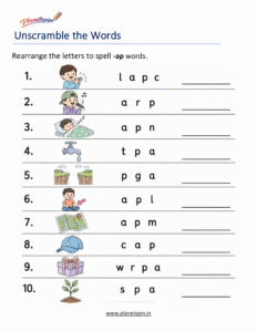 Unscramble -AP Word Family Words Worksheet