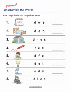Unscramble -ED Word Family Words Worksheet