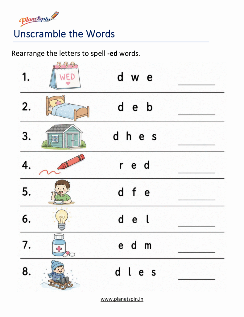 -ED Word Family Worksheets printable for Kindergarten