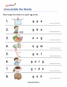 Unscramble -EG Word Family Words Worksheet