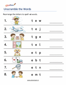 Unscramble -ET Word Family Words Worksheet