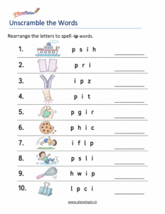 Unscramble -IP Word Family Words Worksheet