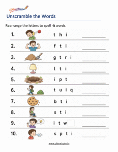 Unscramble -IT Word Family Words Worksheet