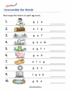 Unscramble -OG Word Family Words Worksheet