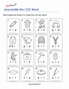 Unscramble Short I CVC Words Printable Worksheet
