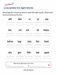 Unscramble sight words printable worksheet