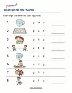 Unscramble -UG Word Family Words Worksheet